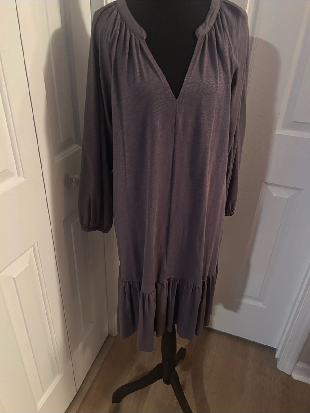 Lilla P Long Sleeve V-Neck Ruffle Hem Dress - Mauve Gray